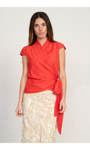 BLUSA CRUZADA CON RAYAS LUREX