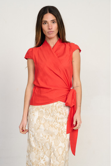 BLUSA CRUZADA CON RAYAS LUREX