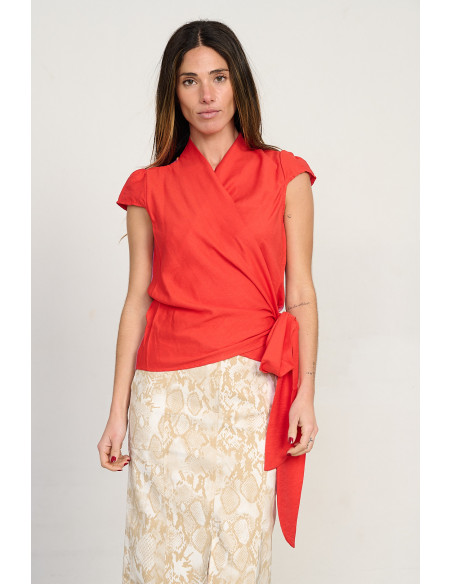 BLUSA CRUZADA CON RAYAS LUREX