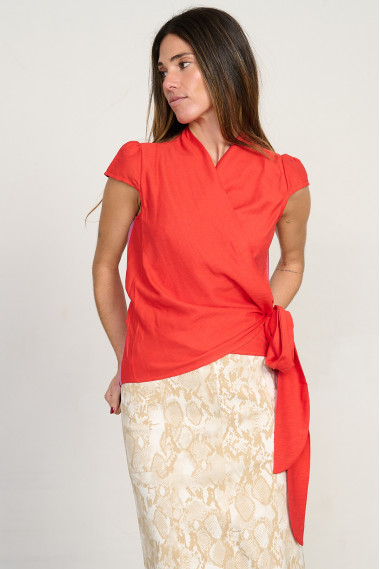 BLUSA CRUZADA CON RAYAS LUREX