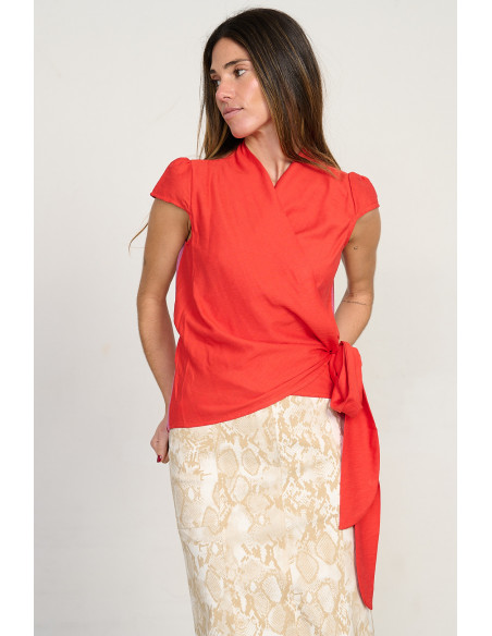BLUSA CRUZADA CON RAYAS LUREX