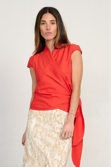 BLUSA CRUZADA CON RAYAS LUREX