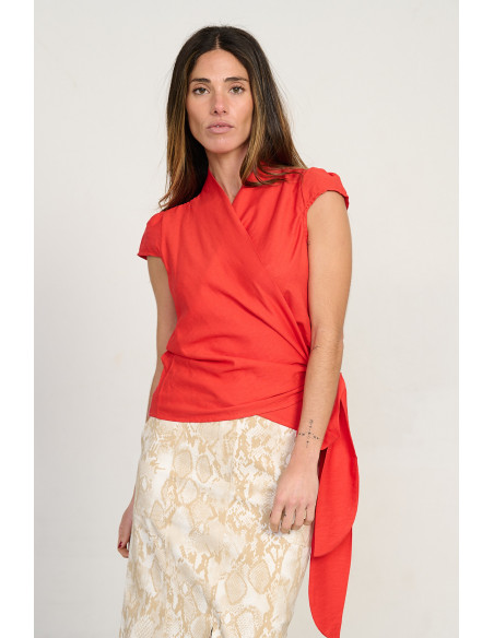 BLUSA CRUZADA CON RAYAS LUREX