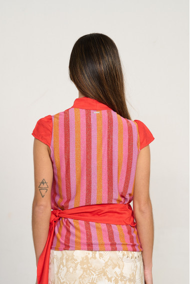 BLUSA CRUZADA CON RAYAS LUREX