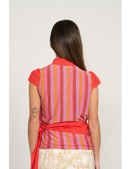 BLUSA CRUZADA CON RAYAS LUREX