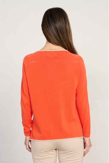 Jersey naranja escote redondo algodón GOTS con abalorios BMB & Co. vista trasera