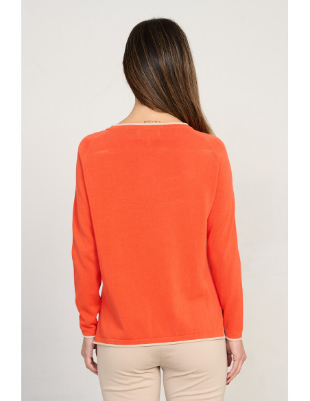 Jersey naranja escote redondo algodón GOTS con abalorios BMB & Co. vista trasera