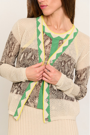 Chaqueta punto calado algodón GOTS print serpiente  BMB & Co. vista detalle