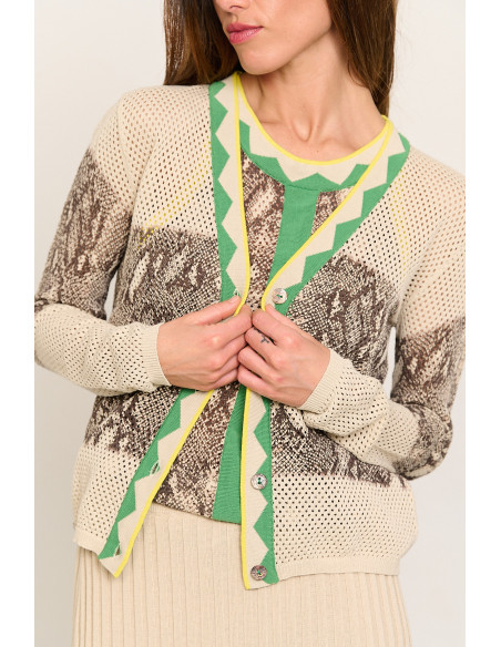 Chaqueta punto calado algodón GOTS print serpiente  BMB & Co. vista detalle