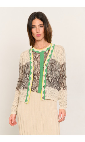 Chaqueta punto calado algodón GOTS print serpiente  BMB & Co. vista delantera