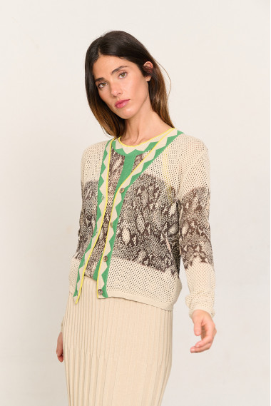 Chaqueta punto calado algodón GOTS print serpiente  BMB & Co. vista frontal