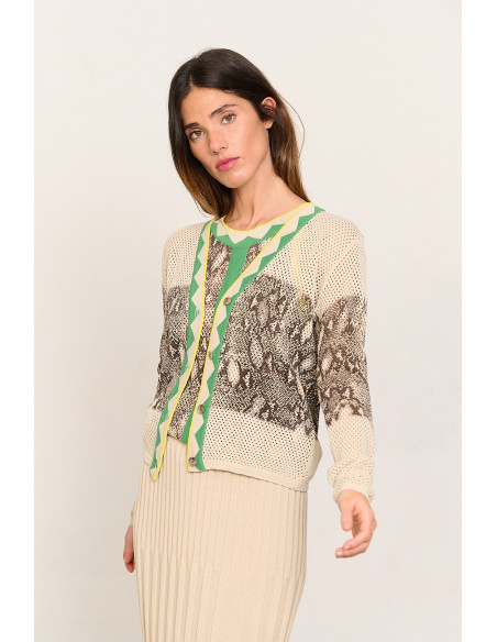 Chaqueta punto calado algodón GOTS print serpiente  BMB & Co. vista frontal