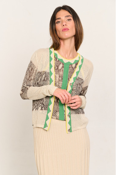 Chaqueta punto calado algodón GOTS print serpiente  BMB & Co. vista front