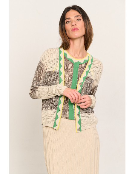 Chaqueta punto calado algodón GOTS print serpiente  BMB & Co. vista front