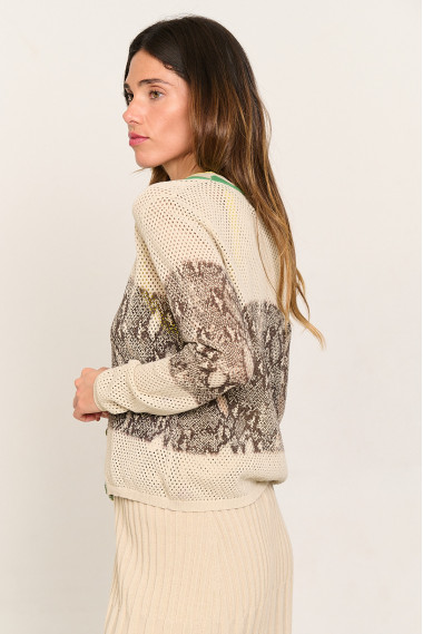 Chaqueta punto calado algodón GOTS print serpiente  BMB & Co. vista lado