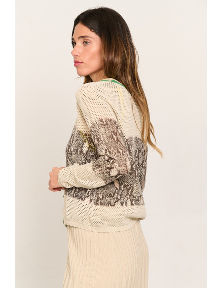 Chaqueta punto calado algodón GOTS print serpiente  BMB & Co. vista lado