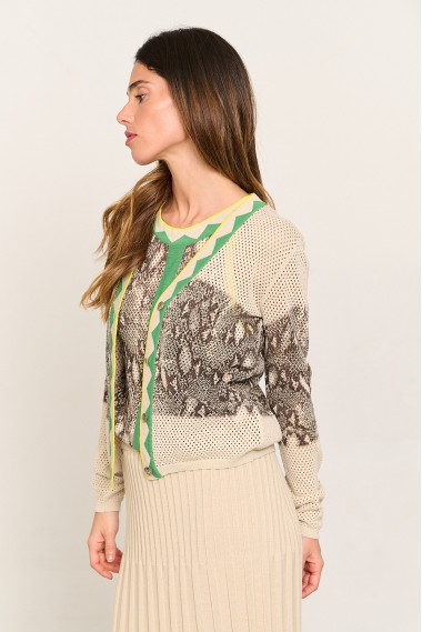 Chaqueta punto calado algodón GOTS print serpiente  BMB & Co. vista lateral