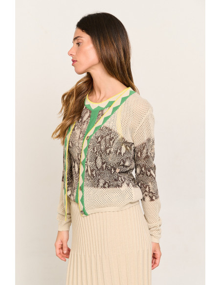 Chaqueta punto calado algodón GOTS print serpiente  BMB & Co. vista lateral