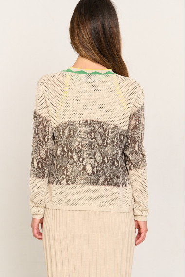 Chaqueta punto calado algodón GOTS print serpiente  BMB & Co. vista trasera