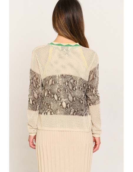 Chaqueta punto calado algodón GOTS print serpiente  BMB & Co. vista trasera