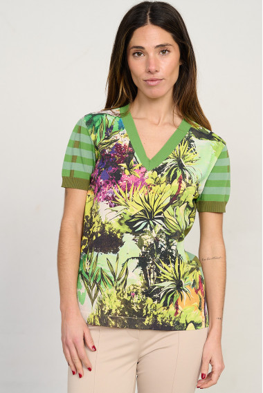 Jersey estampado tropical escote pico manga corta BMB & Co. vista delantera