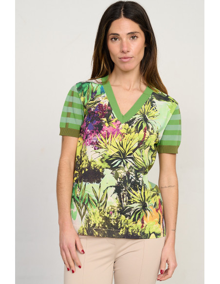 Jersey estampado tropical escote pico manga corta BMB & Co. vista delantera