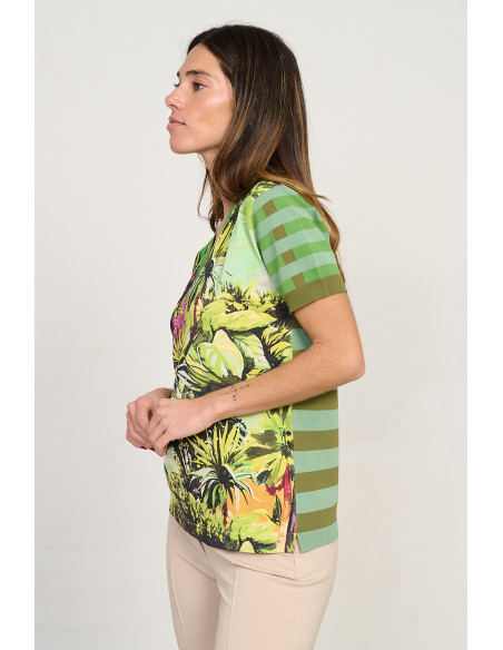 Jersey estampado tropical escote pico manga corta BMB & Co. vista lado