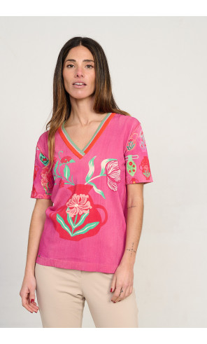 Jersey estampado jarrones escote pico manga corta BMB & Co. vista delantera