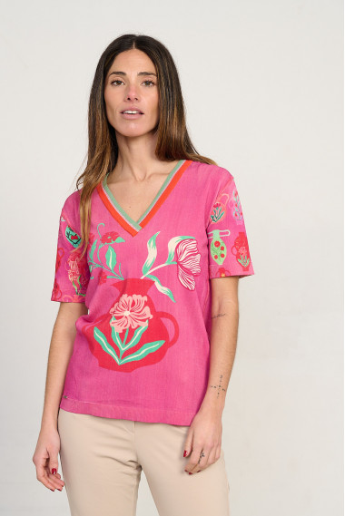 Jersey estampado jarrones escote pico manga corta BMB & Co. vista delantera