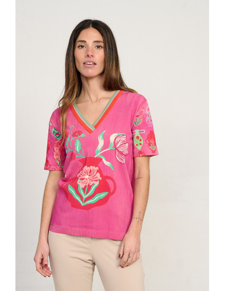 Jersey estampado jarrones escote pico manga corta BMB & Co. vista delantera