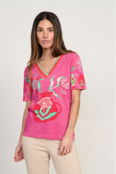 Jersey estampado jarrones escote pico manga corta BMB & Co. vista frontal