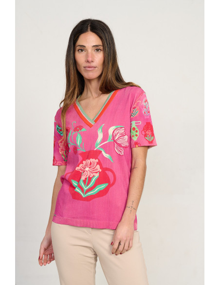 Jersey estampado jarrones escote pico manga corta BMB & Co. vista frontal