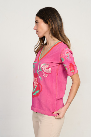 Jersey estampado jarrones escote pico manga corta BMB & Co. vista lateral