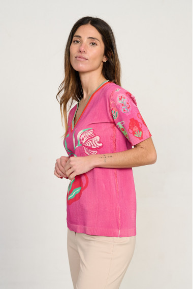 Jersey estampado jarrones escote pico manga corta BMB & Co. vista lado