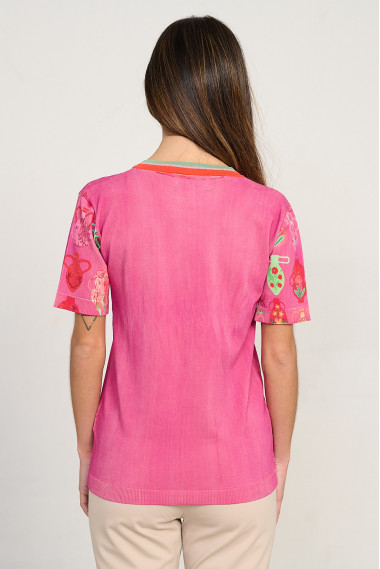 Jersey estampado jarrones escote pico manga corta BMB & Co. vista trasera