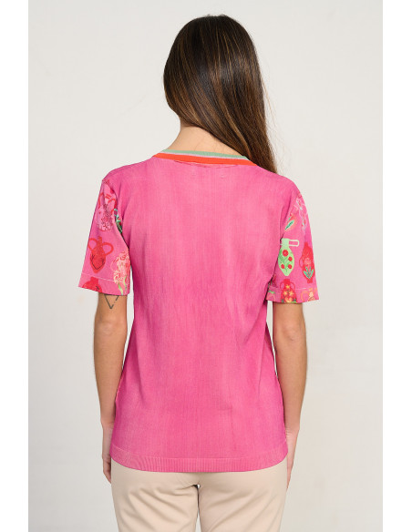 Jersey estampado jarrones escote pico manga corta BMB & Co. vista trasera