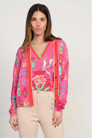 Jersey estampado jarrones escote pico manga corta BMB & Co. vista frontal