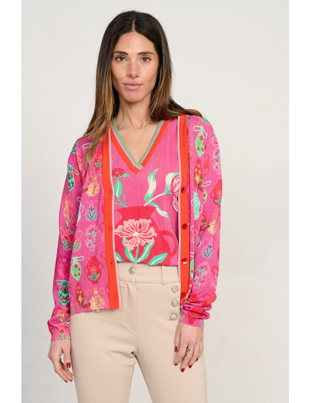 Jersey estampado jarrones escote pico manga corta BMB & Co. vista frontal