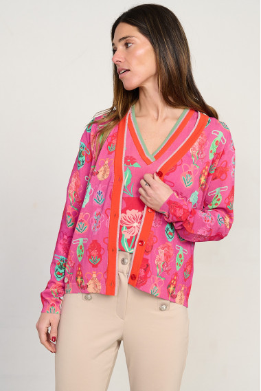 Chaqueta corta estampado jarrones escote pico manga corta BMB & Co. vista delantera