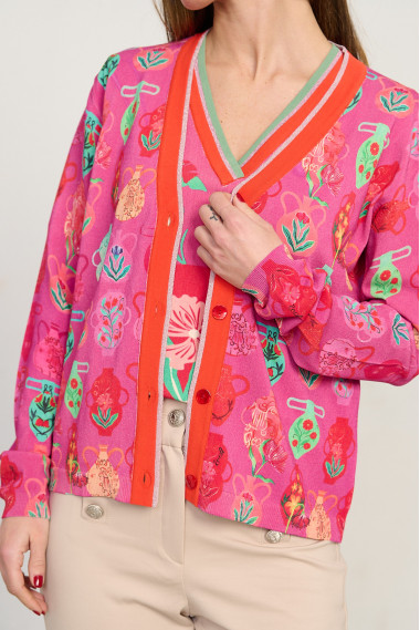 Jersey estampado jarrones escote pico manga corta BMB & Co. vista detalle