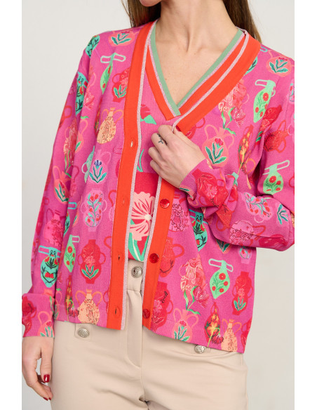 Jersey estampado jarrones escote pico manga corta BMB & Co. vista detalle