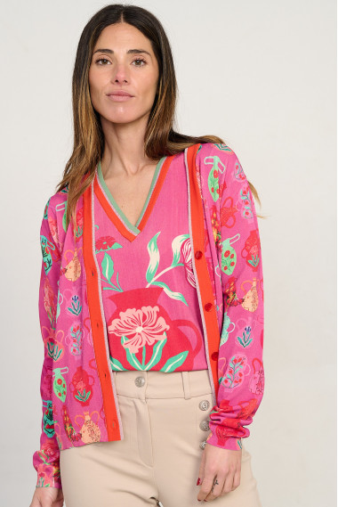 Jersey estampado jarrones escote pico manga corta BMB & Co. vista zoom