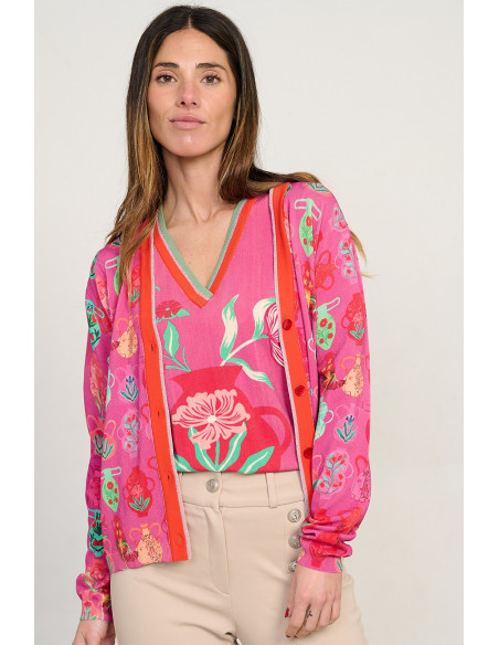 Jersey estampado jarrones escote pico manga corta BMB & Co. vista zoom