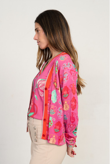 Jersey estampado jarrones escote pico manga corta BMB & Co. vista lado