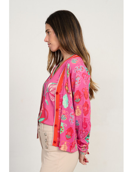 Jersey estampado jarrones escote pico manga corta BMB & Co. vista lado