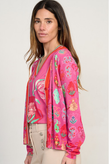 Jersey estampado jarrones escote pico manga corta BMB & Co. vista lateral