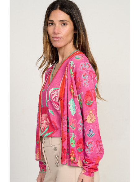 Jersey estampado jarrones escote pico manga corta BMB & Co. vista lateral