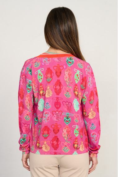 Jersey estampado jarrones escote pico manga corta BMB & Co. vista trasera