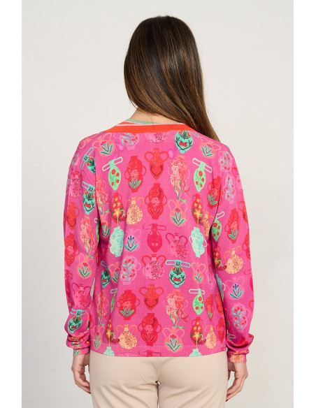 Jersey estampado jarrones escote pico manga corta BMB & Co. vista trasera