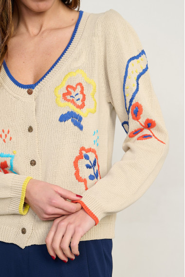 Cardigan corto algodon GOTS con bordados BMB & Co. vista detallles